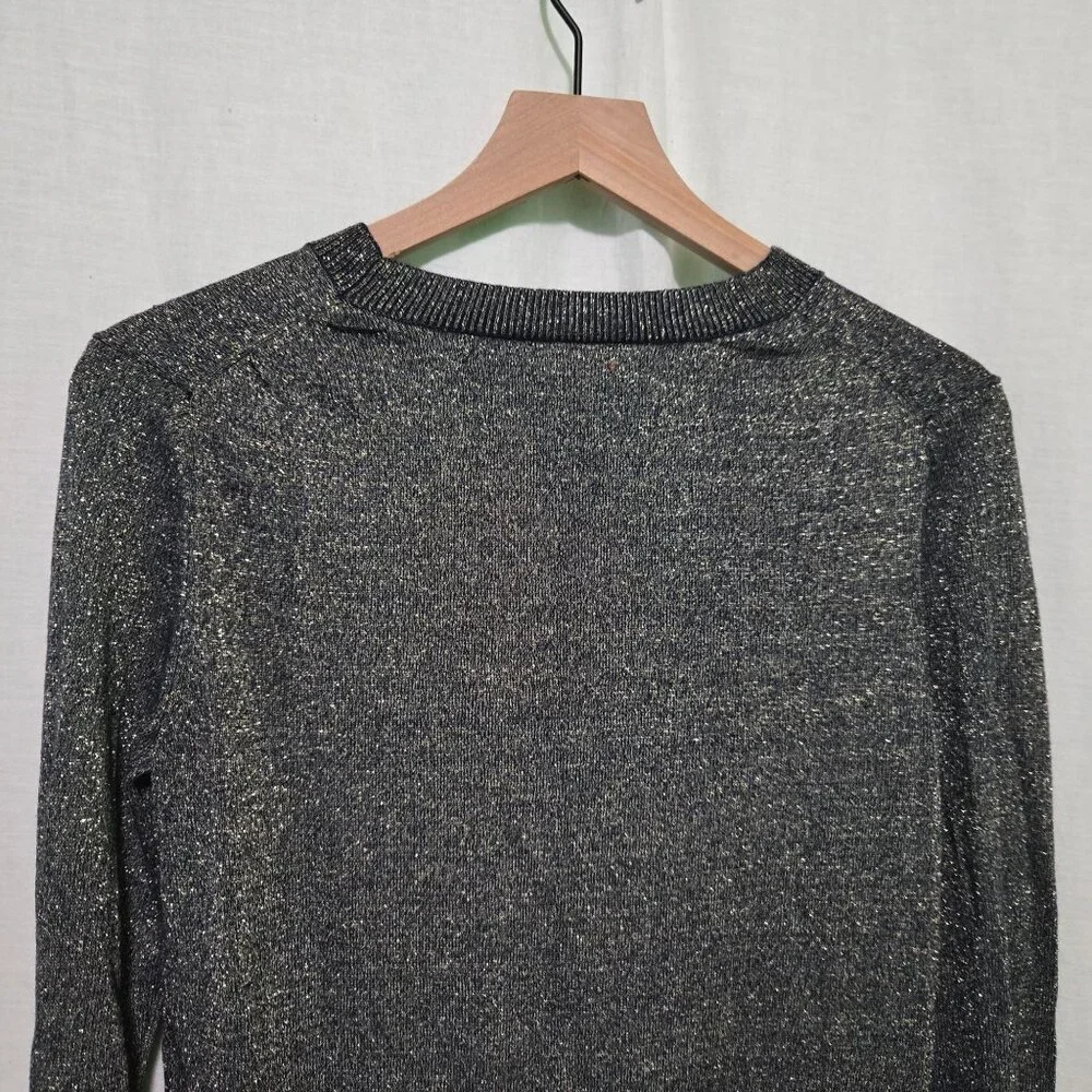 Joe Fresh Sweater womens L blue metallic gold crew-neck pullover